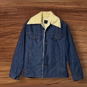 Vintage 70s Unisex Sears Roebucks Denim Sherpa Lined Trucker Jacket USA